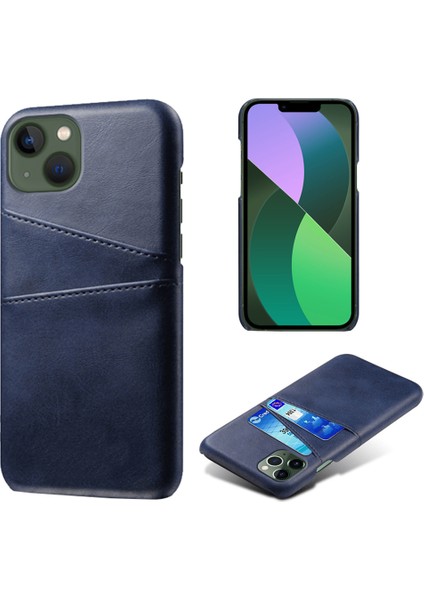 iPhone 14 Için Damla Geçirmez Telefon Kasası Plus 6.7 Inç Pu Deri Kaplı Sert Pc Telefon Kabuğu Çift Kart Yuvası Mavisi (Yurt Dışından)