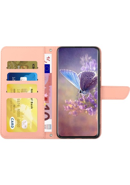 iPhone 14 Pro Max Için Max 6.7 Inç Kelebek Çiçekler Baskılı Rhinestone Dekoru Telefon Kapağı Cüzdan Elsiz Stand Deri Kılıf Omuz Kayışı Pink (Yurt Dışından) modelleri