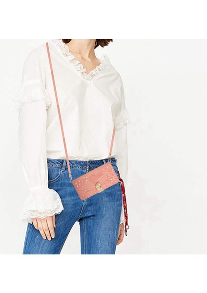 iPhone 14 Pro Max Için Max 6.7 Inç Kelebek Çiçekler Baskılı Rhinestone Dekoru Telefon Kapağı Cüzdan Elsiz Stand Deri Kılıf Omuz Kayışı Pink (Yurt Dışından) indirimleri