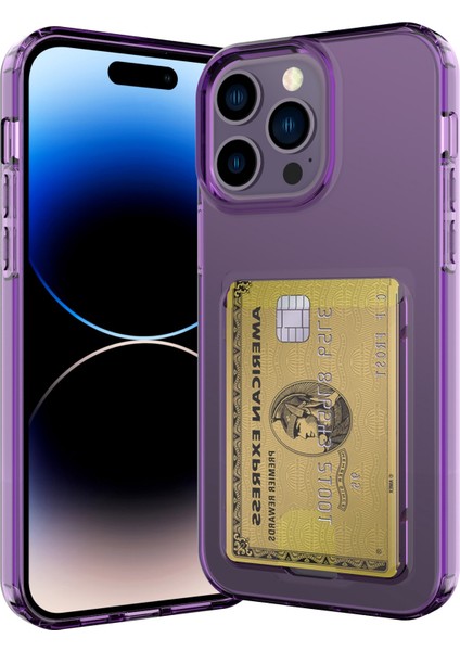 iPhone 14 Pro Maks Kart Serisi Kalınlaştırılmış Tpu Telefon Kapağı Şeffaf Kart Tutucu Şok Geçirmez Vaka Terazik Mor (Yurt Dışından)