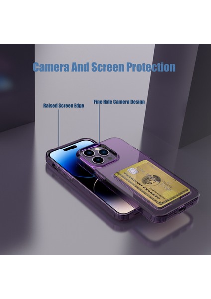 iPhone 14 Pro Maks Kart Serisi Kalınlaştırılmış Tpu Telefon Kapağı Şeffaf Kart Tutucu Şok Geçirmez Vaka Terazik Mor (Yurt Dışından) modelleri