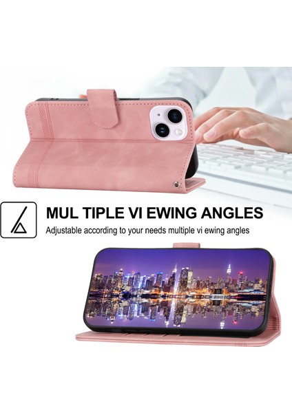 iPhone 14 Için Dierfeng Df-03 Plus Tam Koruma Deri Telefon Kılıf Hatları Baskılı Cüzdan Standı Stand Anti-Shock Telefon Kapak Pembe (Yurt Dışından) indirimleri