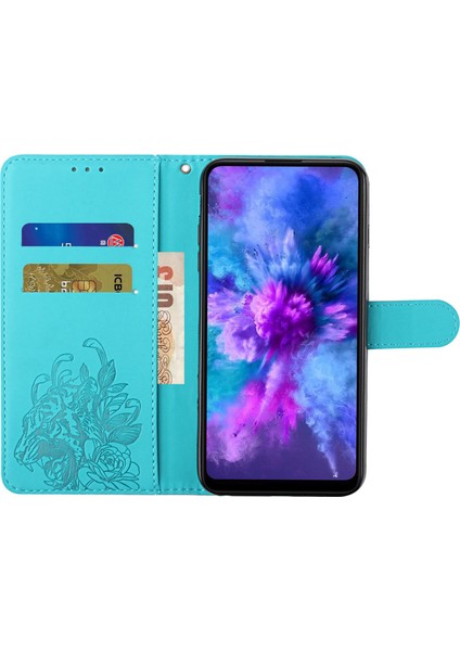 iPhone 14 Için Plus Tiger Deseni Pu Deri Deri Tam Koruma Telefon Kılıfı Stand Cüzdan Kapağı Strap-Baby Mavi (Yurt Dışından)