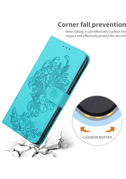 iPhone 14 Için Plus Tiger Deseni Pu Deri Deri Tam Koruma Telefon Kılıfı Stand Cüzdan Kapağı Strap-Baby Mavi (Yurt Dışından)