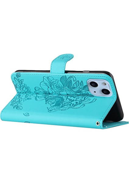 iPhone 14 Için Plus Tiger Deseni Pu Deri Deri Tam Koruma Telefon Kılıfı Stand Cüzdan Kapağı Strap-Baby Mavi (Yurt Dışından)