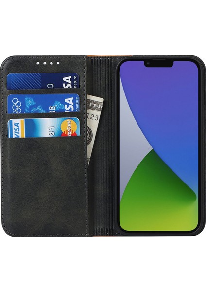 iPhone 14 Için Plus Bi-Renkli Ekleme Buzağı Dokusu Pu Deri Derme Damla Geçirmez Kılıf Manyetik Otomatik Absorlanmış Telefon Cüzdan Stand Kapak Black/sarı (Yurt Dışından) fiyatları