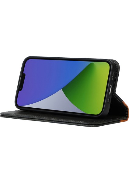 iPhone 14 Için Plus Bi-Renkli Ekleme Buzağı Dokusu Pu Deri Derme Damla Geçirmez Kılıf Manyetik Otomatik Absorlanmış Telefon Cüzdan Stand Kapak Black/sarı (Yurt Dışından) fırsatları