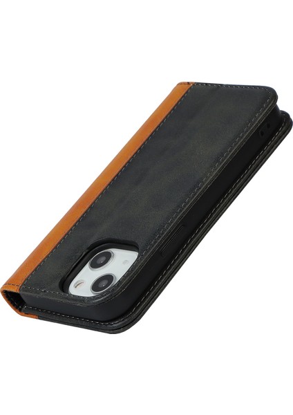 iPhone 14 Için Plus Bi-Renkli Ekleme Buzağı Dokusu Pu Deri Derme Damla Geçirmez Kılıf Manyetik Otomatik Absorlanmış Telefon Cüzdan Stand Kapak Black/sarı (Yurt Dışından) indirimleri
