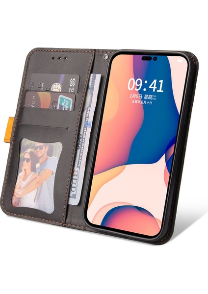 iPhone 14 Pro Max Için 6.7 Inç Iş Tarzı Pu Deri Çift Renkli Ekleme Telefon Cüzdan Kapağı Flip Stand Anti-Drop Case-Orange (Yurt Dışından) modelleri