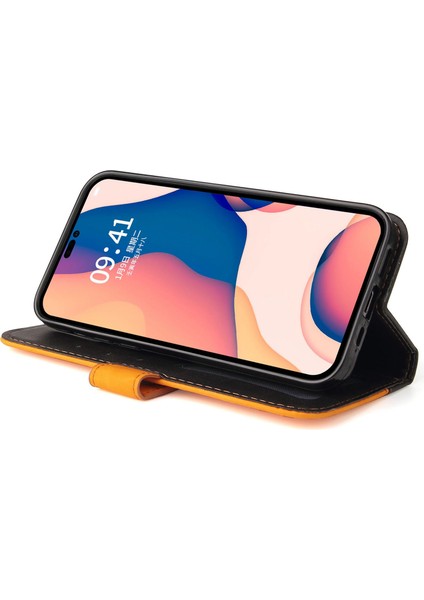 iPhone 14 Pro Max Için 6.7 Inç Iş Tarzı Pu Deri Çift Renkli Ekleme Telefon Cüzdan Kapağı Flip Stand Anti-Drop Case-Orange (Yurt Dışından) fırsatları