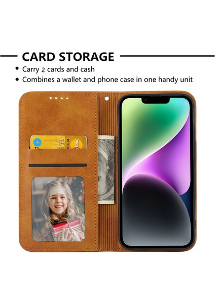 iPhone 14 Için Plus Baskı Için Rhombus Desen Telefon Stand Kapağı Buzağı Dokusu Pu Deri Kılıf Strap-Sarı ile Manyetik Cüzdan (Yurt Dışından) indirimleri