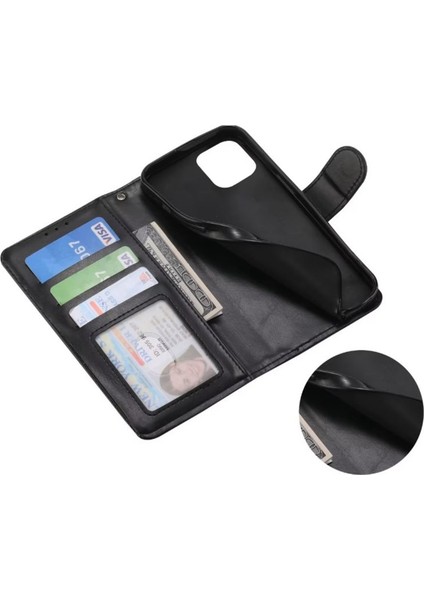 iPhone 14 Için 6.7 Inç Çılgın At Dokusu Pu Deri Telefon Flip Cüzdan Kılıfı Katlanabilir Stant Koruyucu Telefon Kapak-Siyah (Yurt Dışından)