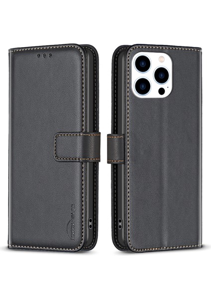 iPhone 14 Pro Max Pu Deri Flip Cüzdan Kılıf Katlama Stand Telefon Kapağı Black (Yurt Dışından)