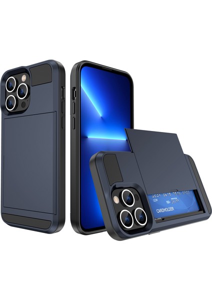 iPhone 14 Pro Max Için 6.7 Inçlik, Kayar Kapak Tasarım Kartı Tutucu Pc+Tpu Hibrid Telefon Kabuk-Dark Mavi (Yurt Dışından)