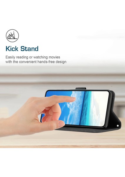iPhone 14 Pro Max Için 6.7 Inç Cilt Dokunuşu Pu Deri Kasa Standı Cüzdan Kalp Şekli Strap-Black ile Basklı Telefon Kapağı (Yurt Dışından)