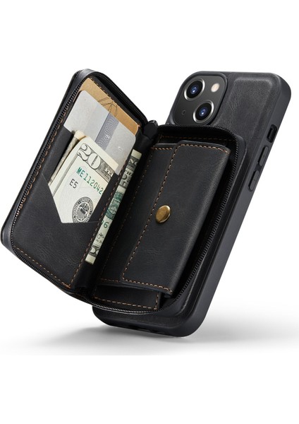 iPhone 14 Için Şok Geçirmez Kasa Pu Deri Kaplamalı Tpu Kapağı Kickstand Söndürülebilir Telefon Kılıfı Fermuarlı Cüzdan-Siyah (Yurt Dışından) fırsatları
