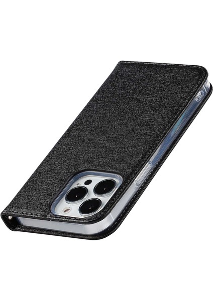 iPhone 14 Pro Max Için 6.7 Inç Aşınmaya Dayanıklı Pu Deri Ipek Doku Cüzdan Cüzdanı Telefon Kasası Standı Koruyucusu Bilek Kayış-Siyah (Yurt Dışından)
