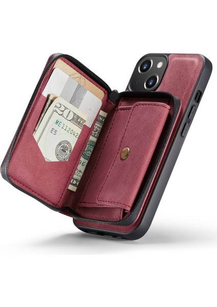 iPhone 14 Için Şok Geçirmez Kasa Pu Deri Kaplamalı Tpu Kapak Kickstand Söndürülebilir Telefon Kılıfı Fermuarlı Cüzdan-Kırmızı ile (Yurt Dışından) fırsatları