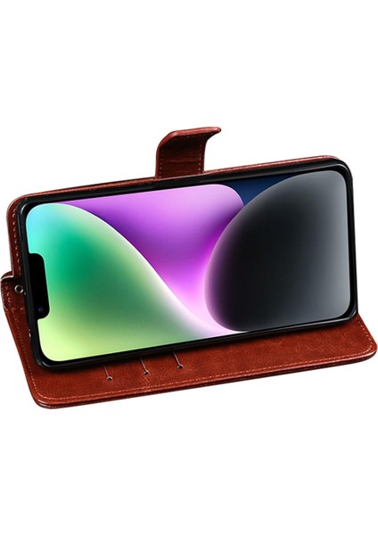 iPhone 14 Için Plus Crazy Horse Dokulu Telefon Kılıf Anti-Drop Telefon Kabuğu Pu Deri Manyetik Kapanma Flip Cüzdan Kapak Stand-White (Yurt Dışından)