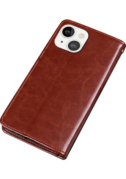 iPhone 14 Için Plus Crazy Horse Dokulu Telefon Kılıf Anti-Drop Telefon Kabuğu Pu Deri Manyetik Kapanma Flip Cüzdan Kapak Stand-White (Yurt Dışından)