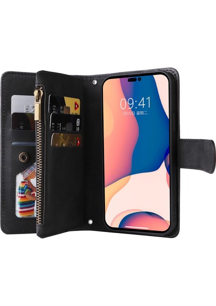 iPhone 14 Pro Max Için Max 6.7 Inç Ağaç Desen Donanım Şeritleri Baskılı Cilt Touch Cüzdan Stand Deri Kapak Fermuarı Cep Koruyucu Kasa Black (Yurt Dışından) fiyatları