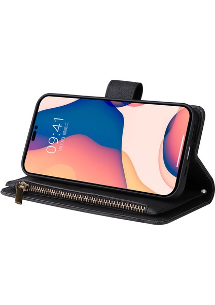 iPhone 14 Pro Max Için Max 6.7 Inç Ağaç Desen Donanım Şeritleri Baskılı Cilt Touch Cüzdan Stand Deri Kapak Fermuarı Cep Koruyucu Kasa Black (Yurt Dışından) fırsatları