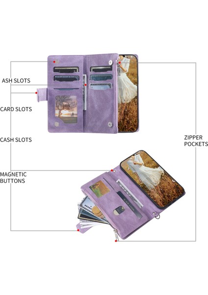 iPhone 14 Pro Max Için 6.7 Inç Damla Geçirmez Telefon Flip Cüzdan Kılıfı Pu Deri Deri Eşdendis Dokusu Fermuar Cep Anti-Çizgi Cep Telefonu Kapağı Strap-Murple ile (Yurt Dışından) fırsatları