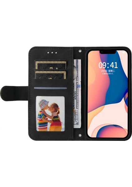iPhone 14 Için Plus Tree Desen Donanım Dekoru Pu Deri Telefon Stand Cüzdan Vaka Çizgileri Strap-Black ile Şok Geçirmez Kapak (Yurt Dışından)
