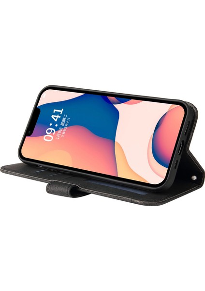 iPhone 14 Için Plus Tree Desen Donanım Dekoru Pu Deri Telefon Stand Cüzdan Vaka Çizgileri Strap-Black ile Şok Geçirmez Kapak (Yurt Dışından)