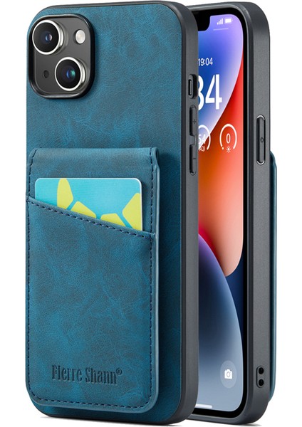 iPhone 14 Plus Kart Yuvaları Için Kickstand Telefon Kılıfı Rfıd Pu Deri Blokulma+Tpu Arka Kapak Mavisi (Yurt Dışından)