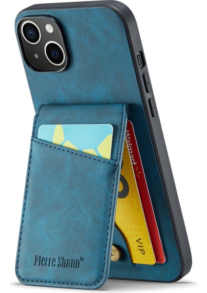 iPhone 14 Plus Kart Yuvaları Için Kickstand Telefon Kılıfı Rfıd Pu Deri Blokulma+Tpu Arka Kapak Mavisi (Yurt Dışından)