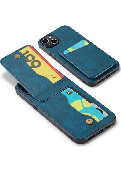 iPhone 14 Plus Kart Yuvaları Için Kickstand Telefon Kılıfı Rfıd Pu Deri Blokulma+Tpu Arka Kapak Mavisi (Yurt Dışından)