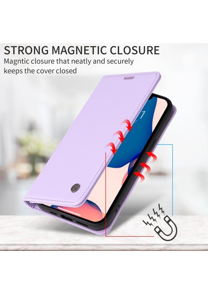 iPhone 14 Için Telefon Kapağı Artı Çizik Anti-Cratch Telefon Kasası Manyetik Otomatik Emici Pu Deri Flip Cüzdan Stant-Işık Mor (Yurt Dışından) modelleri