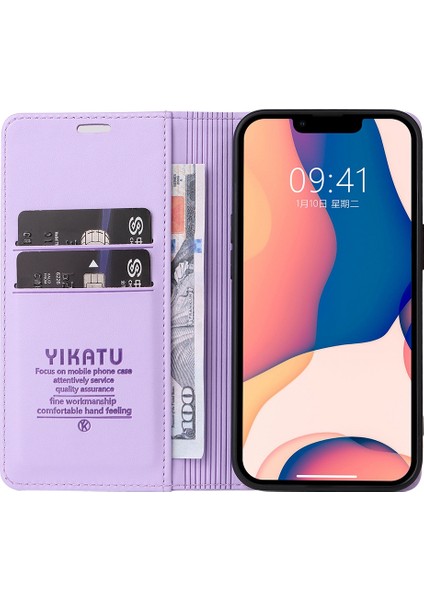 iPhone 14 Için Telefon Kapağı Artı Çizik Anti-Cratch Telefon Kasası Manyetik Otomatik Emici Pu Deri Flip Cüzdan Stant-Işık Mor (Yurt Dışından) indirimleri