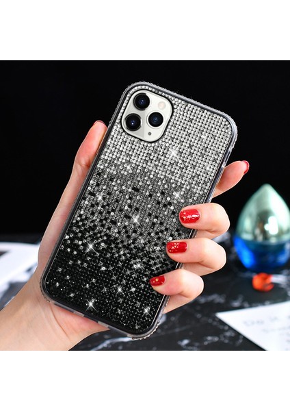 iPhone 14 Için Gradyan Glitter Sparkle Bling Kılıf Rhinestone Dekor Tpu Koruyucu Kapak Serçisi Siyah (Yurt Dışından)