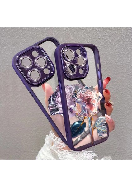 iPhone 14 Pro Max Gül Çiçek Deseni Glitter Kamera Yüzüğü Telefon Kılıfı Tpu Lens Film-Pink ile Kapak (Yurt Dışından) indirimleri