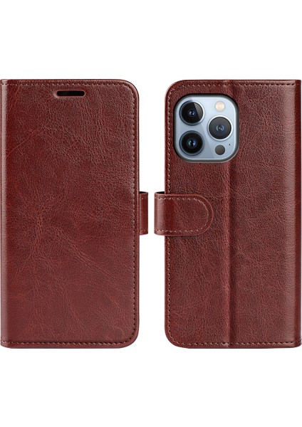 iPhone 14 Pro Max Için Max 6.7 Inç Pu Derisi Çılgın At Dokusu Sarsınp Dışı Yumuşak Tpu Telefon Kılıfı Stand Stand Fonksiyon Manyetik Kapatma Flip Kapak Kılıfı (Yurt Dışından)