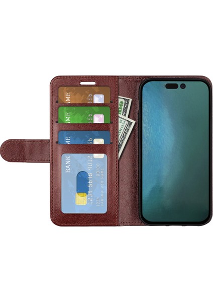 iPhone 14 Pro Max Için Max 6.7 Inç Pu Derisi Çılgın At Dokusu Sarsınp Dışı Yumuşak Tpu Telefon Kılıfı Stand Stand Fonksiyon Manyetik Kapatma Flip Kapak Kılıfı (Yurt Dışından)