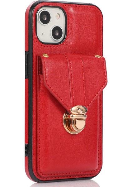 iPhone 14 Için Plus Toz Geçirmez Pu Deri+Tpu Anti-Çizgiye Dönem Telefon Kapağı Kickstand Telefon Kasası Omuz Askılı Kırmızısı (Yurt Dışından) modelleri