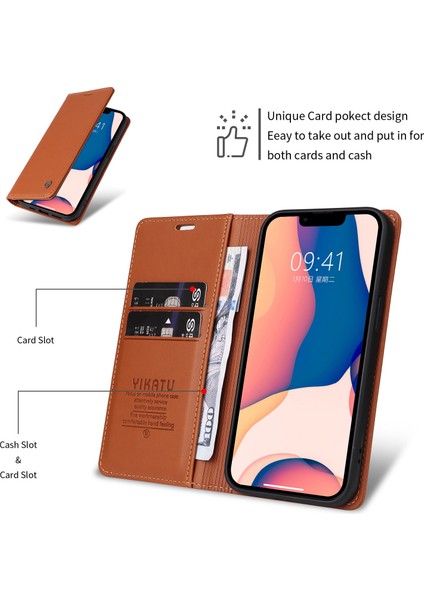 iPhone 14 Için Telefon Kapağı Artı Çizik Anti-Clatch Telefon Kasası Manyetik Otomatik Emici Pu Deri Flip Cüzdan Stant-Kahverengi (Yurt Dışından) fırsatları