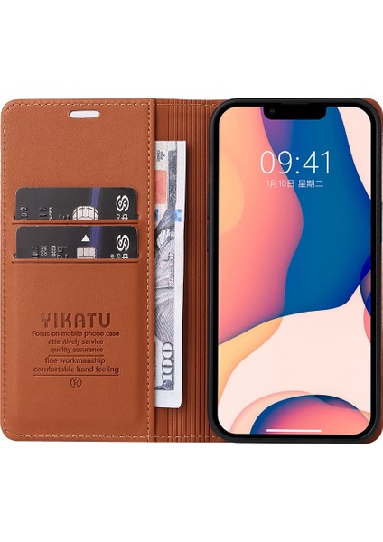 iPhone 14 Için Telefon Kapağı Artı Çizik Anti-Clatch Telefon Kasası Manyetik Otomatik Emici Pu Deri Flip Cüzdan Stant-Kahverengi (Yurt Dışından) indirimleri