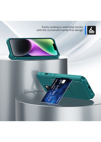 ZM03 iPhone 14 Için Telefon Kılıfı Kickstand, Manyetik Metal Sac Yeşillüğü ile Cüzdan Kart Tutucu Damla Damla Kaspalı Telefon Geri Kapak (Yurt Dışından) modelleri