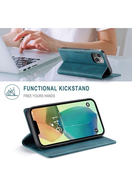 iPhone 14 Için Retro Mat Mat Telefon Damla Geçirmez Kılıf Pu Deri+Tpu Rfıd Engelleme Standı Cüzdan Koruyucu Kapak Mavisi (Yurt Dışından) fiyatları