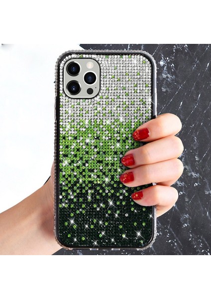 iPhone 14 Için Gradyan Glitter Sparkle Bling Kılıf Rhinestone Dekor Tpu Koruyucu Kapak Sınıflandırıcı Yeşil (Yurt Dışından)