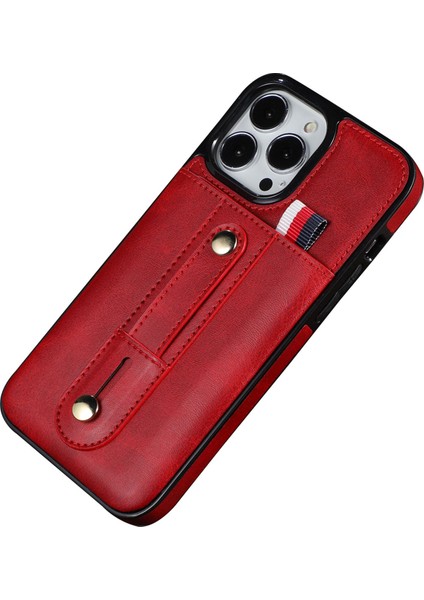 iPhone 14 Pro Max Için 6.7 Inç Kart Yuvası Kickstand Koruyucu Kapak Pu Deri Kaplamalı Tpu Telefon Kasası-Kırmızı (Yurt Dışından)