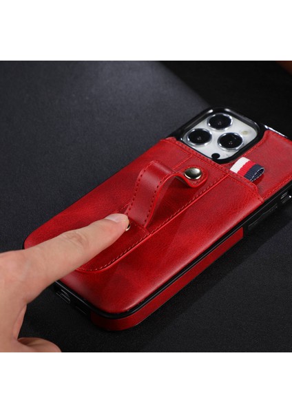 iPhone 14 Pro Max Için 6.7 Inç Kart Yuvası Kickstand Koruyucu Kapak Pu Deri Kaplamalı Tpu Telefon Kasası-Kırmızı (Yurt Dışından)