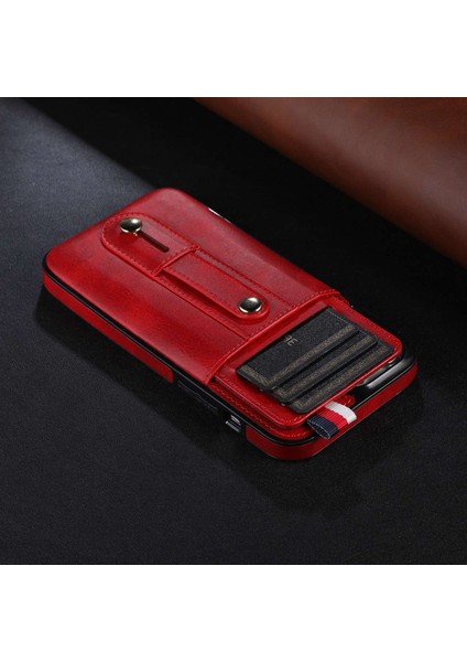 iPhone 14 Pro Max Için 6.7 Inç Kart Yuvası Kickstand Koruyucu Kapak Pu Deri Kaplamalı Tpu Telefon Kasası-Kırmızı (Yurt Dışından)