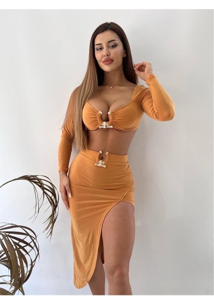 Hardal Sandy Kumaş Tokalı Uzun Kollu İkili Takım