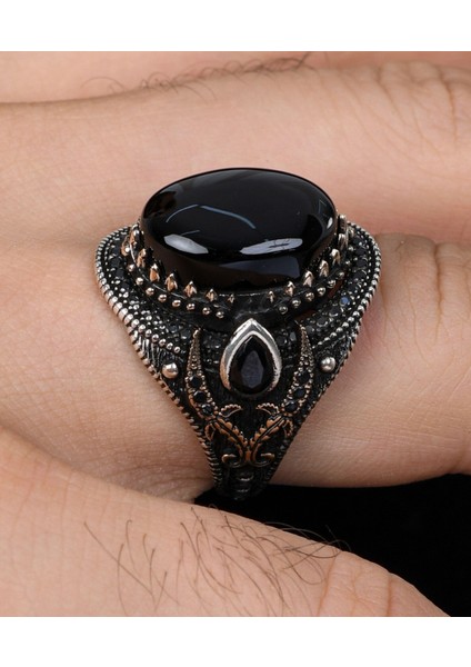 Gümüş Oniks Taşlı 925 Ayar Gümüş Erkek Yüzük