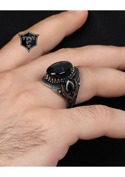 Gümüş Oniks Taşlı 925 Ayar Gümüş Erkek Yüzük fiyatları